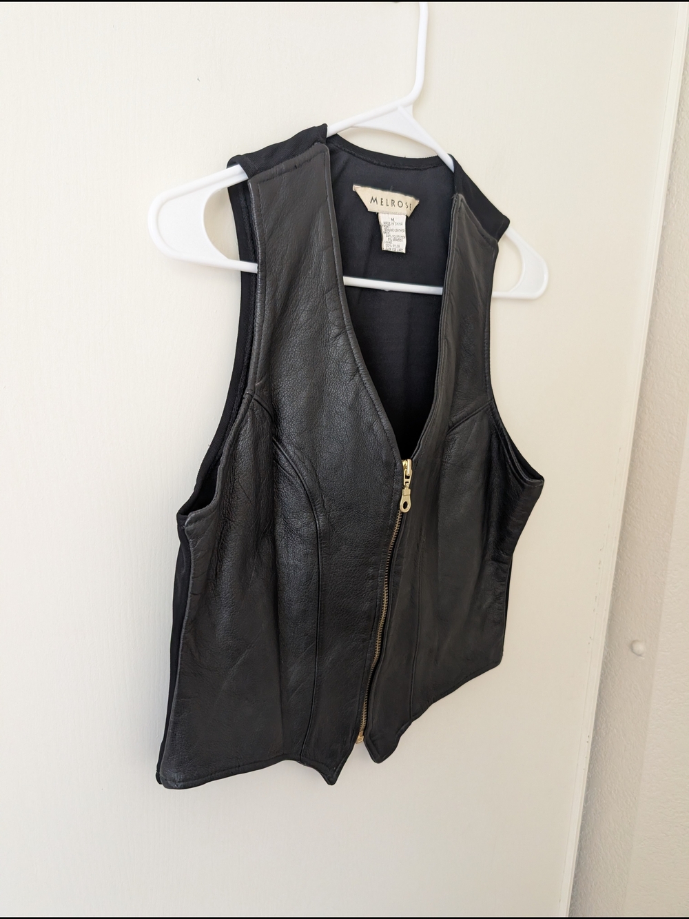 Vintage Melrose Womens Medium Black Leather Vest Bikercore Festival Gorpcore - Picture 2 of 5